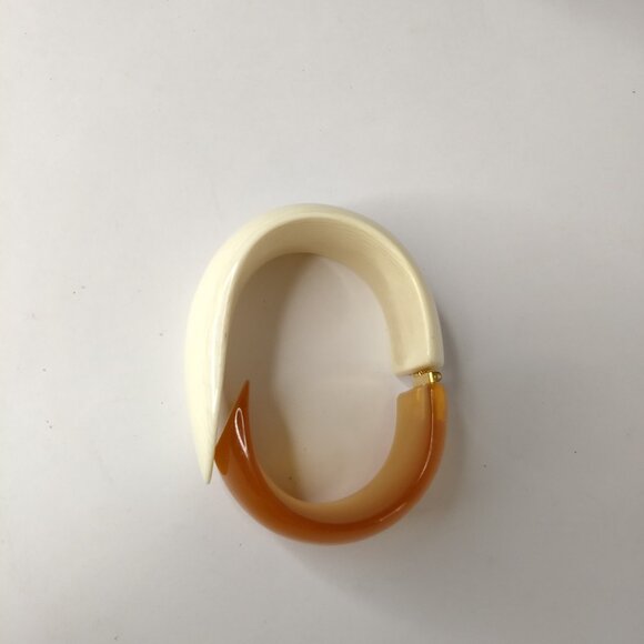 Plastic Necklace Hinge Bracelet Set Orange Beige Vintage Retro Mod Barrel Clasp - Picture 12 of 16